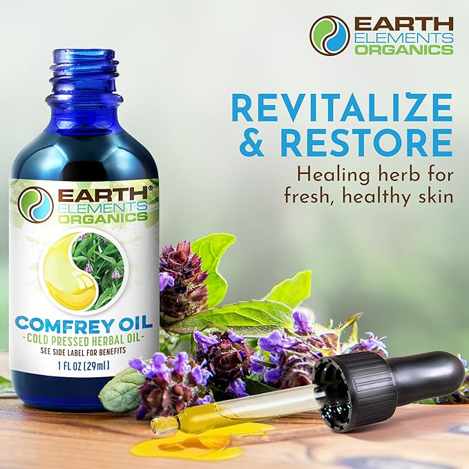 Comfrey Body Oil Raw, Infused Herbal Care, Organic Skincare, Unscented, for All Skin Types - 1 fl oz