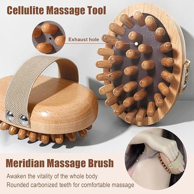 Meridian Pressure Brush, Wood Therapy Massage Tools, Wood Therapy Massage Tools for Belly Fat, Meridian Trigger Point Massager Wooden Massage Brush for Body Shaping, Muscle Pain Relief (2PCS)