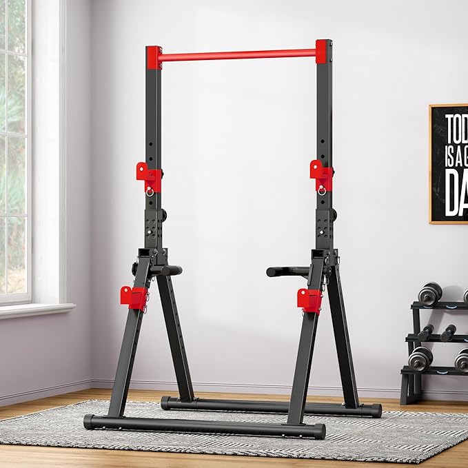soges Foldable Power Tower, Pull Up Dip Station for Home Gym, 500 LBS Capacity Power Tower with Triangular Design, Adjustable Height Pull Up Bar for Full Body Workout