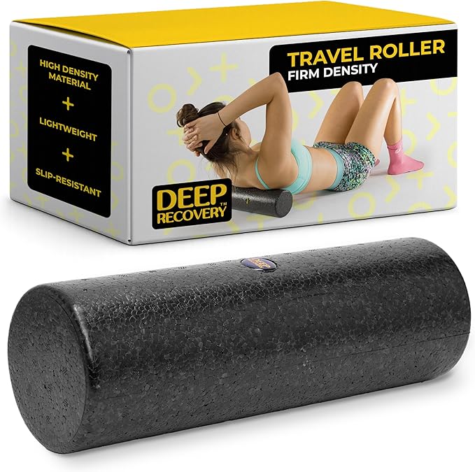 Deep Recovery Yoga Foam Roller for Physical Therapy & Exercise – Black Back Roller for Back Pain, Legs, and Shoulders, 12in x 4in Travel Size – Deep Tissue Massage for Myofascial Release