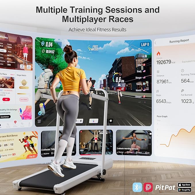 DeerRun Walking Pad Treadmill with Incline and Handle Bar, 4-in-1 Foldable Under Desk Treadmills for Home Small or Office, 300 lbs Capacity 3.0 HP Folding Portable Walking Pad with APP