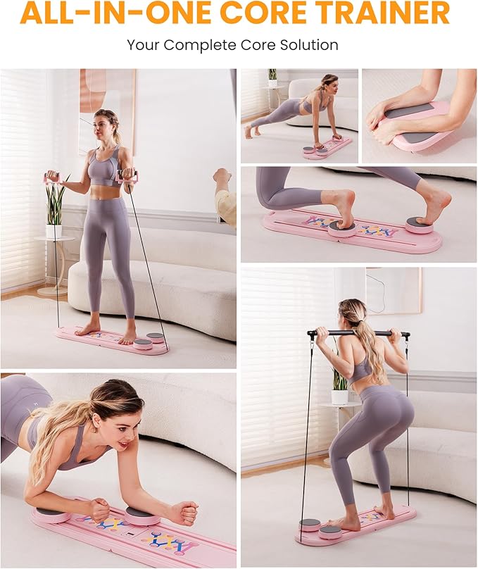 OutdoorMaster Pilates Board, 6 in 1 Pilates Reformer Set, Foldable Pilates Reformer Machine with Resistance Bands & Ab Traine, Portable Pilates Board for Full-Body Workouts