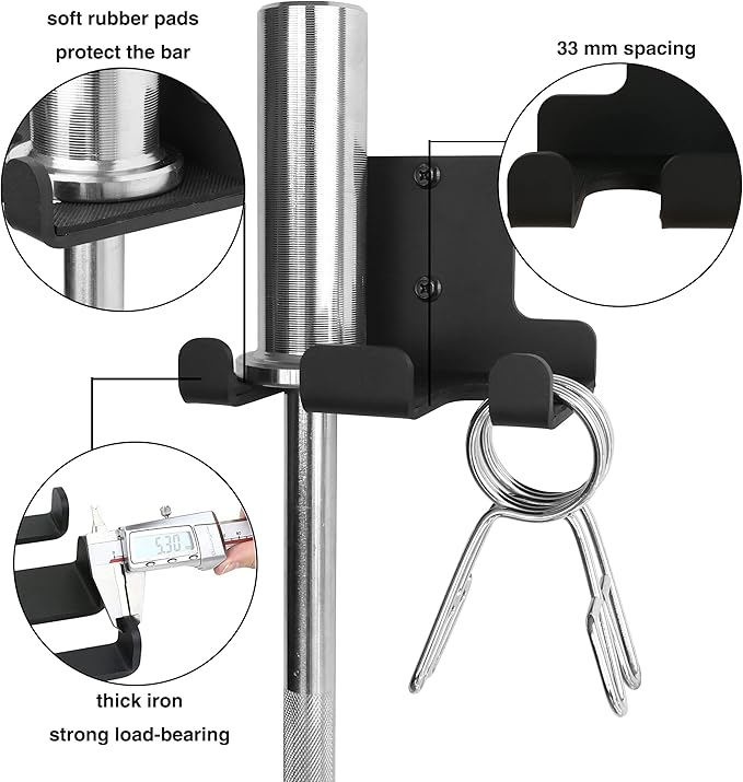 Barbell Rack Barbell Holder Wall Mount Barbell Storage Holder Olympic Bar Hanger for Home, Commercial, Garage Gym