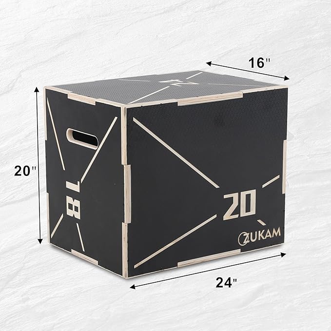 Non-Slip Wood Plyometric Jump Box- 3-in-1 Wooden Plyo Box for Home Gym and Outdoor Workout