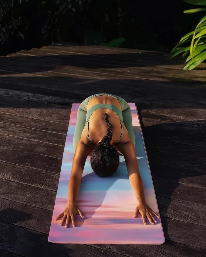 Eunzel Hot Yoga Towel, Non Slip Yoga Mat Towel Sweat Absorbent Printed Yoga Towel with Grip Dots for Hot Yoga, Pilates and Workout 72"x 24", Sunset/Teal Flow