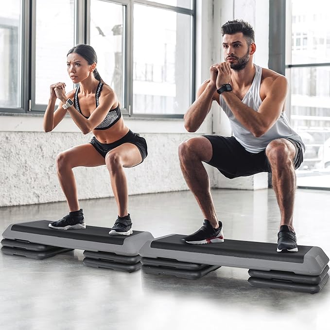 JupiterForce 43" Workout Aerobic Exercise Step Platform, Adjustable Aerobic Steppers for Exercise with 4 Removable Risers for Home Gym Strength Training