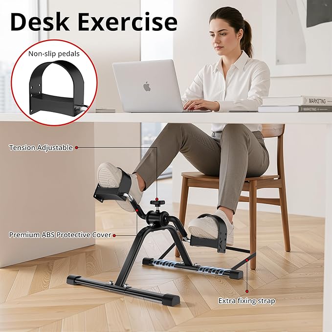 Pedal Exerciser Mini Exercise Bike Lightweight Portable Floor Peddler for Leg & Arm Workout