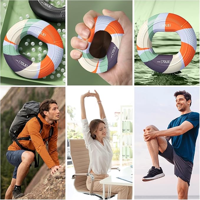 Grip Strength Trainer, Silicone Hand Grip Strengthener Ring for Finger Workout, Rock Climbing, Forearm & Grip Training, Stress Relief Exerciser for Men & Women, Durable Double-Force Design