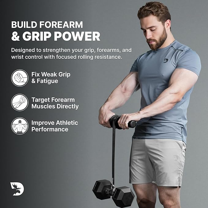 DMoose Fitness Forearm Strengthener & Wrist Roller - 2 in 1 Arm Exerciser with Non-Slip Premium Grip, Durable Nylon Rope - Helps with Elbow Tendonitis, Wrist Recovery & Strength Training