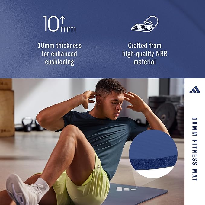 adidas Fitness Mat - Lightweight - Non Slip Yoga Mat, 7mm or 10mm
