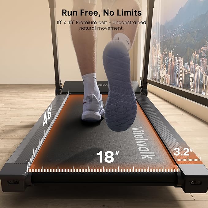 Foldable Treadmill with Auto Incline - Vitalwalk Commercial 48"x18" Wide Running Belt, 20% / 15% Incline, 10MPH, 3.5HP Brushless, Walking Pad Treadmill for Home, Auto Folding, No Installation, 350LBS