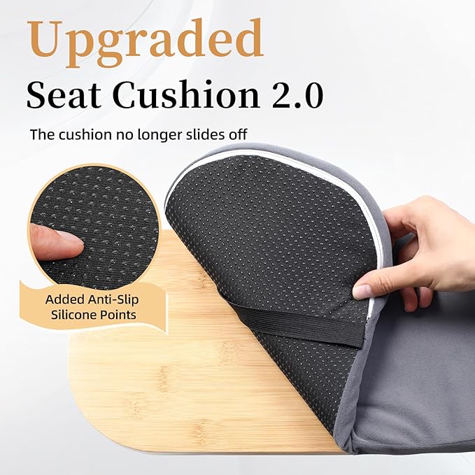 Meditation Bench, Folding Meditation Chair with Cushion, Bamboo Meditation Stool with Anti-Slip Mat, Adjustable Yoga Stool with Curved Bottom Edges, Prayer Bench