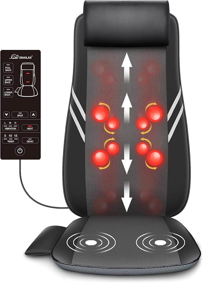 Snailax Back Massager with Heat,Shiatsu Massage Seat Cushion,8 Flexible Nodes Massage for Full Back Massage Chair Pad,Chair Massager for Office,Home Use