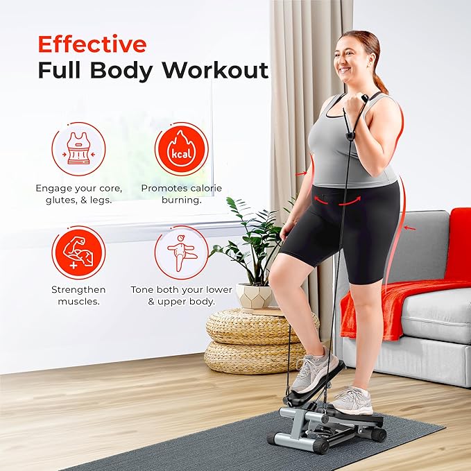 Sunny Health & Fitness Mini Steppers for Exercise at Home, Stair Step Workout Machine with Optional Resistance Bands, Full Body Cardio Equipment, Optional Free SunnyFit App Connection Smart Stepper