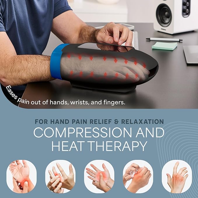LifePro Legra Plus Hand Massager with Heat and Compression - Finger, Wrist, and Palm Massager with 5 Modes - Pressure Point Therapy for Sensitive Hands, Relaxation, and Comfort