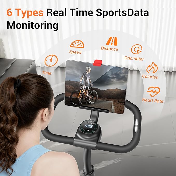 UMAY Exercise Bike, Silent Belt Drive Stationary Exercise Bike for Home with 300 LBS Capacity, Low Noise Indoor Cycling Bike with Tablet & Bottle Holder