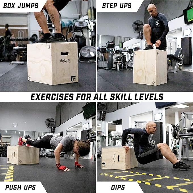 GoSports Fitness 3-in-1 Plyo Jump Box - Small, Standard, or XL - Launch Box Exercises for All Skill Levels