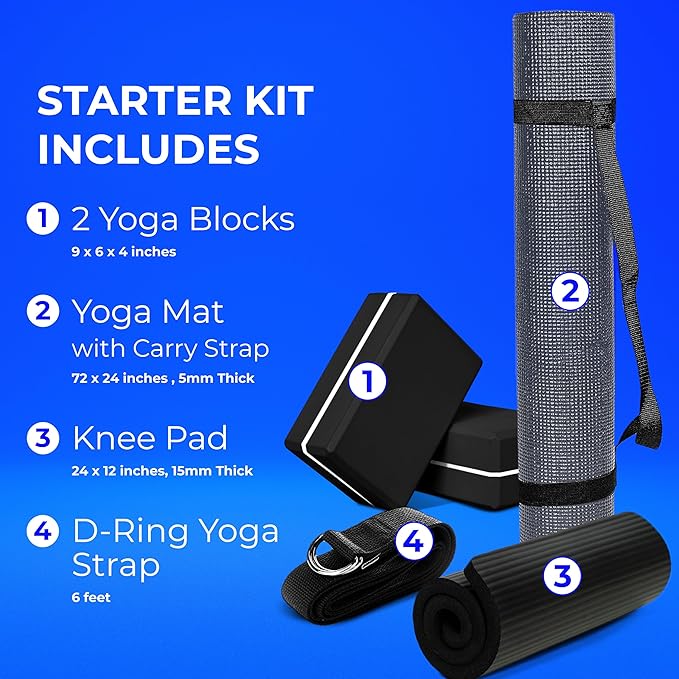 Hello Fit 5-Pack or 6-Pack Exercise Starter Kit - Yoga Accessories and Props for School, Studio, Home