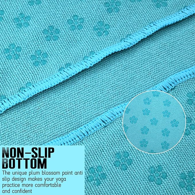 3 Pack Hot Yoga Towels with Plum Blossom Dots, Sky Blue Non-Slip Yoga Mat Towel, Super-Absorbent Soft Suede Microfiber Towel for Hot Yoga, Pilates, Bikram and Exercise Workout(24" x72",Sky Blue)