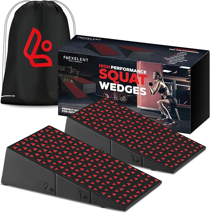 Squat Wedge Block Pair - Heel Elevated Squat Wedge for Deeper Squats, Heavy Lifting and Better Form - 17° Angle Exercise Wedges, Slant Board for Squats with Carry Backpack