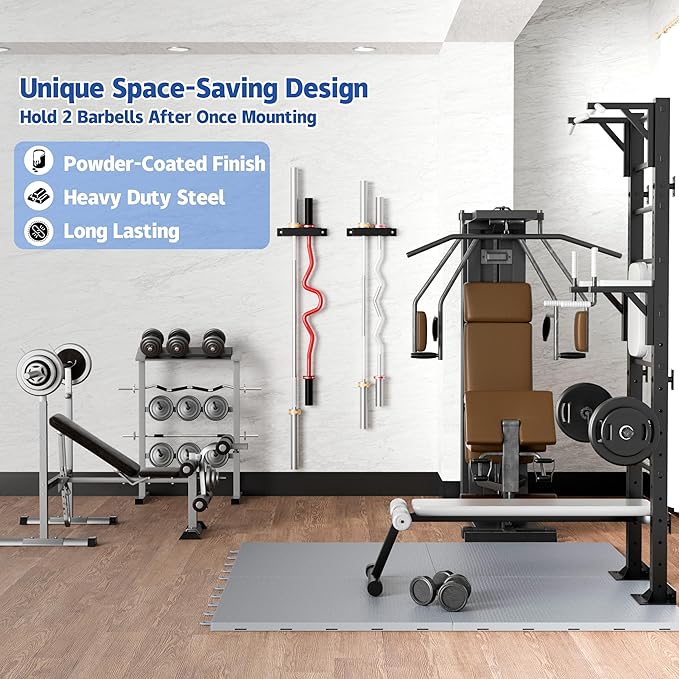 Barbell Holder, Wall Mount Barbell Storage Hanger for Vertical Barbell Wall Rack, Garage Gym Olympic Bar Holder, Fits Under 40 mm Bar in Size