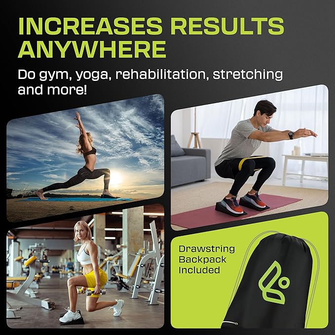 Squat Wedge Block Pair - Heel Elevated Squat Wedge for Deeper Squats, Heavy Lifting and Better Form - 17° Angle Exercise Wedges, Slant Board for Squats with Carry Backpack