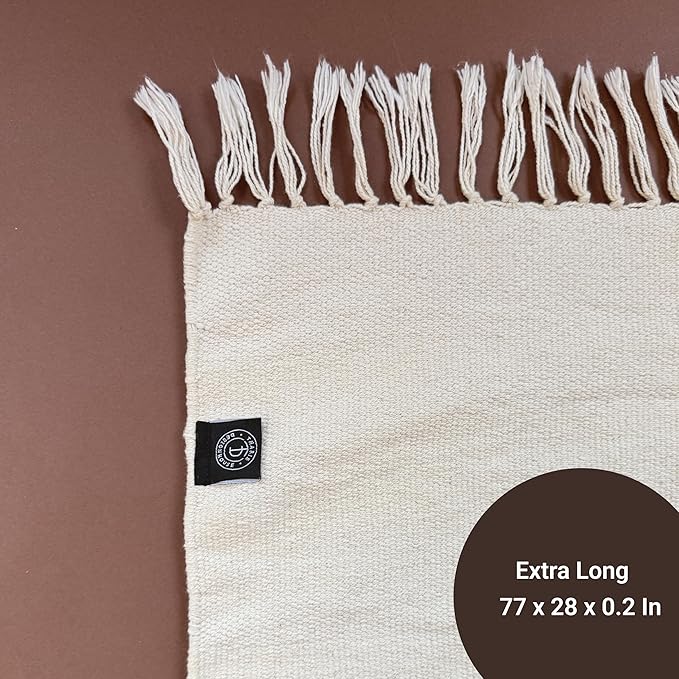 Tharie Hand-Woven Organic Cotton Yoga Mat, Washable & Good Grip, Standalone or as Topper, 70 x 196 cm, Made in India