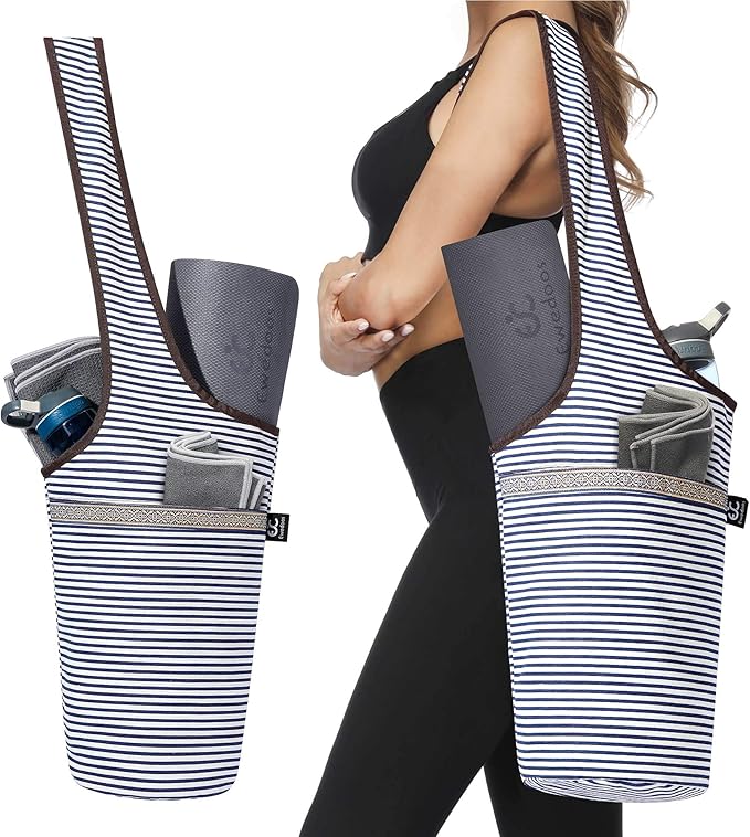 Ewedoos Canvas Yoga Mat Bag Fits Most Mats Yoga Bag with Large Storage Pockets to Hold More Accessories Ideal for Pilates Workout Gifts & Travel