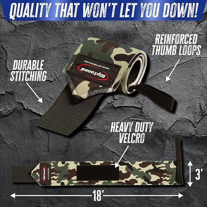 Rip Toned Wrist Wraps for Weightlifting – USPA & USAPL Approved 18" Wrist Straps for Powerlifting – Adjustable, Durable Gym Wraps with Thumb Loop – Quality Support for Men & Women