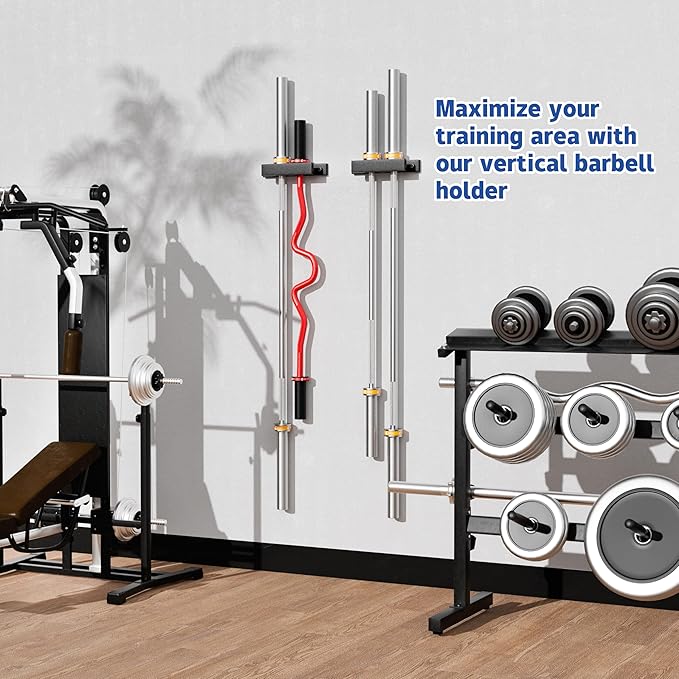 Barbell Holder, Wall Mount Barbell Storage Hanger for Vertical Barbell Wall Rack, Garage Gym Olympic Bar Holder, Fits Under 40 mm Bar in Size