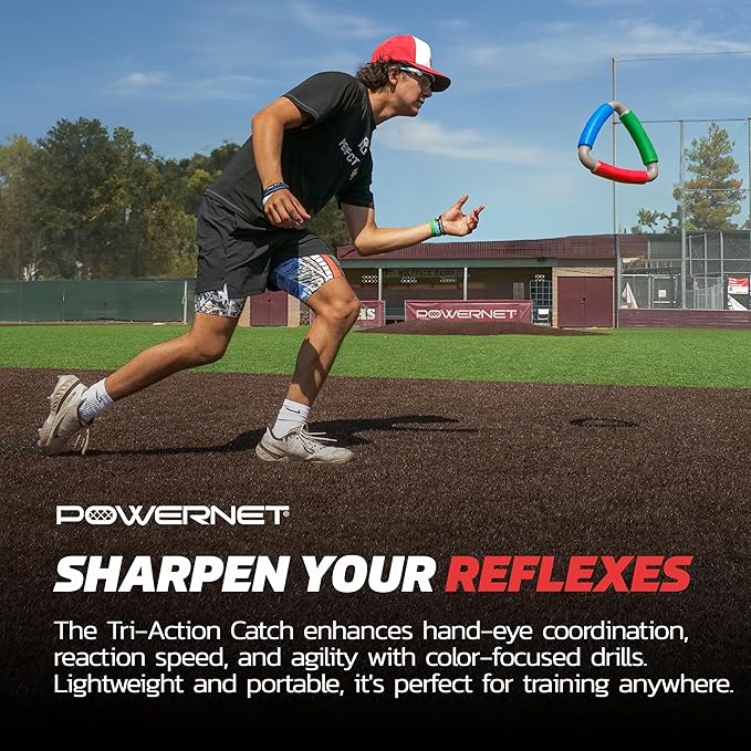 PowerNet Tri-Action Catch, Multi-Color Foam Speed and Agility Training Equipment for Football, Baseball & Softball, Triangle Hand Eye Coordination Training Aid to Improve Reaction Time & Reflexes
