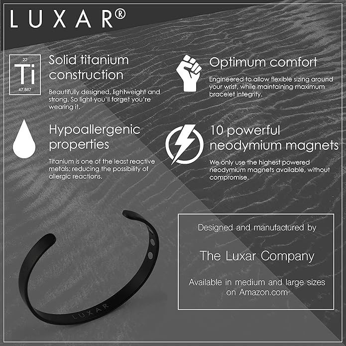 LUXAR Men's/Women's Magnetic Therapy Bracelet | Solid Titanium or Solid Copper | Sophisticated Solid Titanium Bangle with Rare-Earth Neodymium Magnets