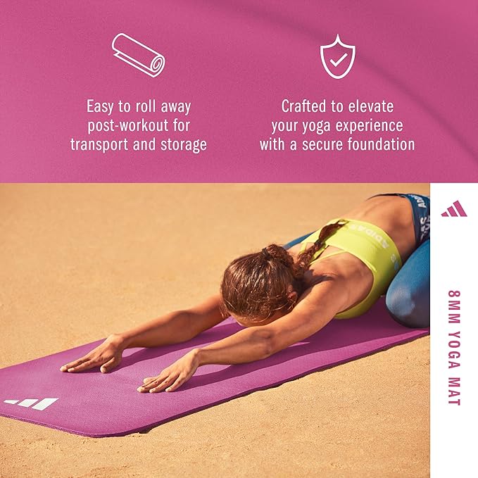 adidas Yoga Mat - Eco Friendly - Non Slip, Durable Textured Surface, 8mm