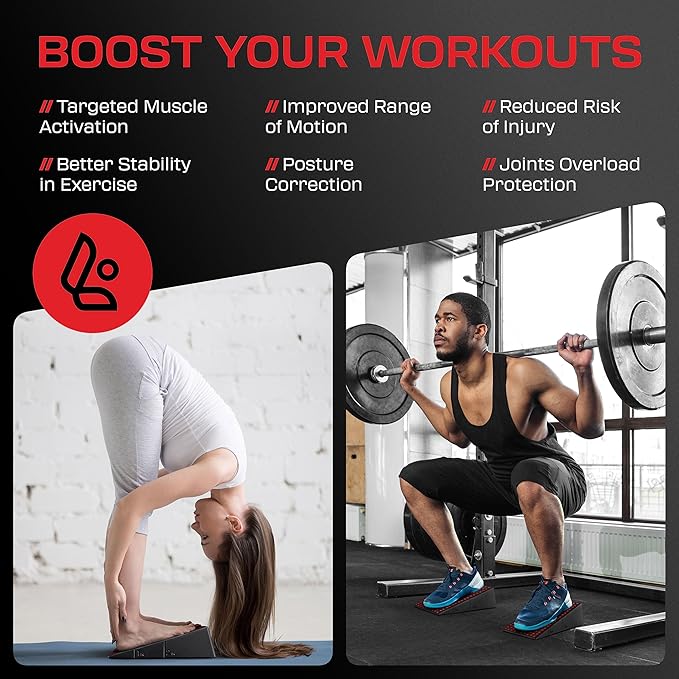 Squat Wedge Block Pair - Heel Elevated Squat Wedge for Deeper Squats, Heavy Lifting and Better Form - 17° Angle Exercise Wedges, Slant Board for Squats with Carry Backpack