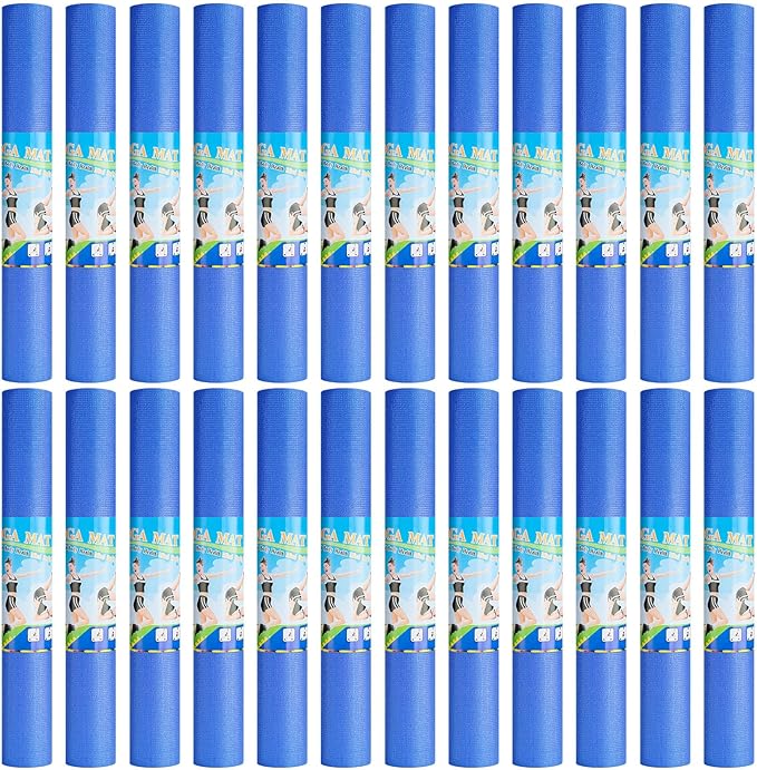 24 Pack 3 mm Thick Yoga Mat Bulk, Non Slip Exercise Workout Fitness Pad for Women Men, Gym Home Yoga Pilates, Easy to Clean, Sturdy PVC