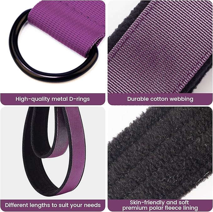 2PCS Comfortable Enhanced Thickness Pilates Double Loop Strap - D-Ring Strap for Home Gym & Yoga Workout Accessories
