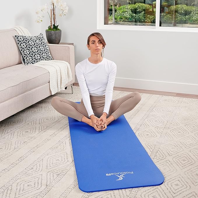 ProsourceFit Extra Thick Yoga and Pilates Mat ½” (13mm) or 1" (25mm), 71-inch Long High Density Exercise Mat with Comfort Foam and Carrying Strap