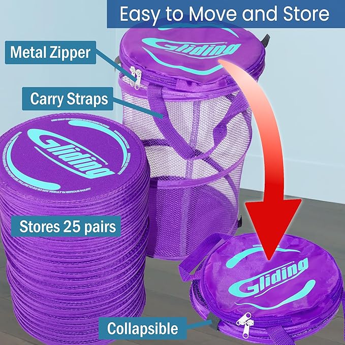 Gliding Exercise Discs: Club Pack for Hardwood Floors (25 Pair, Purple) Workout Sliders in Bulk