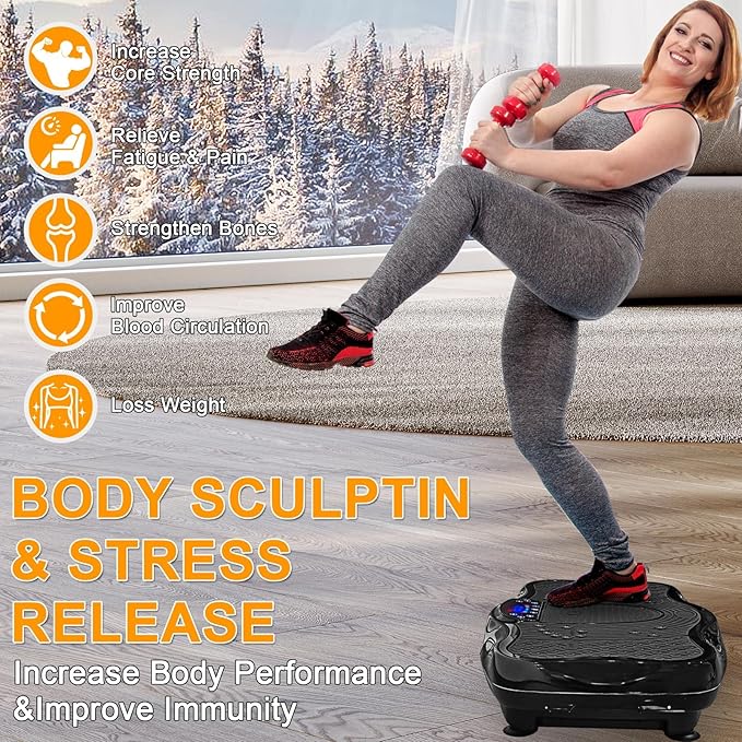 XXL 660LBS Vibration Plate Exercise Machine for Weight Loss, Whole Body Workout Vibration Fitness Platform ,Home Training Equipment ,Sport Gym for Fat Burner & Shaping for Women Men,Black