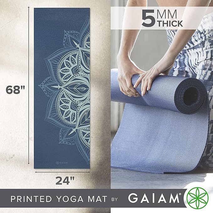 Gaiam Yoga Mat - Premium 5mm Print Thick Non Slip Exercise & Fitness Mat for All Types of Yoga, Pilates & Floor Workouts (68" x 24" x 5mm)