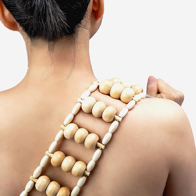 Hovom Wood Back Massage Roller Rope Tool,Lymphatic Drainage,Wood Therapy Massage Tools,maderoterapia Colombiana,Portable Handheld Rolling, Massage Strap for Back, Neck, Shoulders, Legs (Smooth)