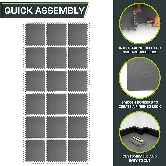 ProsourceFit Extra Thick Puzzle Exercise Mat 1", EVA Foam Interlocking Tiles for Protective, Cushioned Workout Flooring for Home and Gym Equipment, Grey 3-pack