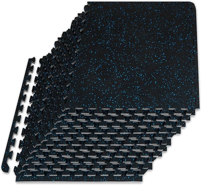 ProsourceFit Rubber Top Exercise Puzzle Mat ½-inch or ¾-inch, EVA Foam Interlocking Tiles for Home Gym Protective Flooring for Equipment and Workouts, Available in 24 SQ FT or 48 SQ FT