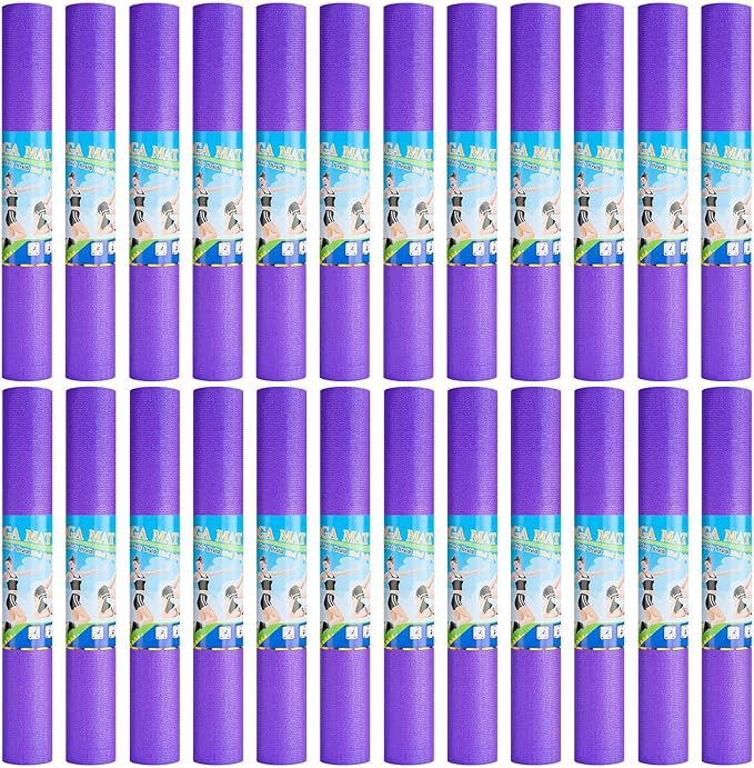 24 Pack 3 mm Thick Yoga Mat Bulk, Non Slip Exercise Workout Fitness Pad for Women Men, Gym Home Yoga Pilates, Easy to Clean, Sturdy PVC
