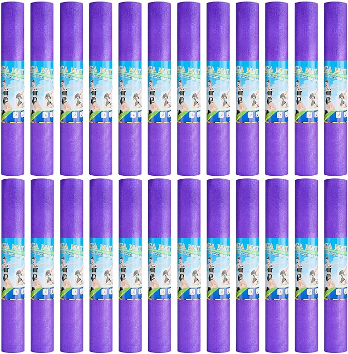 24 Pack 3 mm Thick Yoga Mat Bulk, Non Slip Exercise Workout Fitness Pad for Women Men, Gym Home Yoga Pilates, Easy to Clean, Sturdy PVC