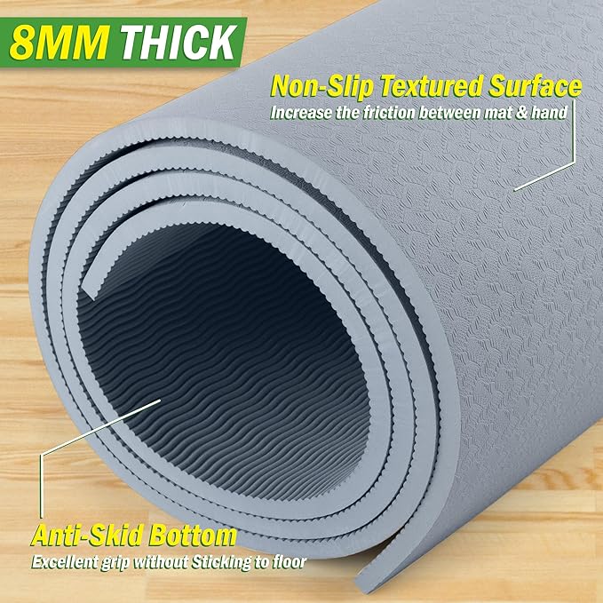 Large Yoga Mat - 6’x4’ Wide Exercise Mat - 8mm Thick Waterproof Non-Slip Workout Mat - Gym Flooring for Home Gym Studio Workouts, Pilates, Stretching and Meditation - Fitness Mat by Wakeman