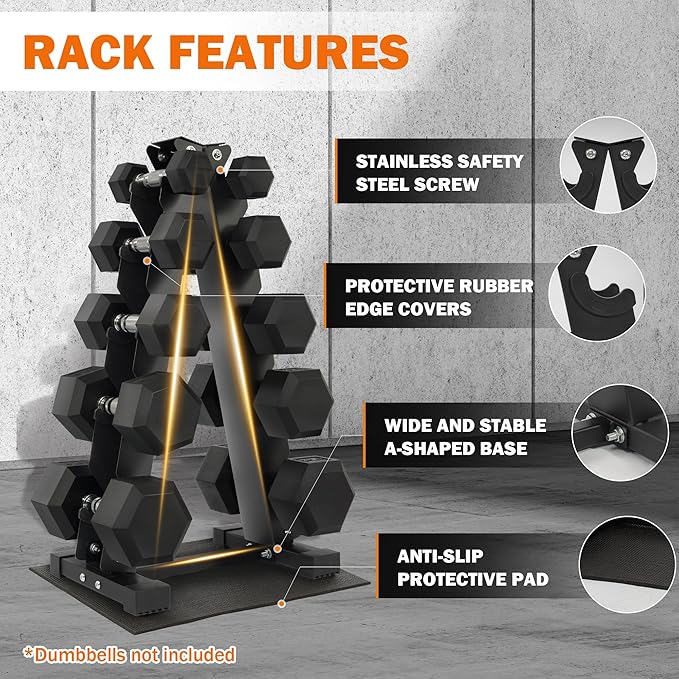 Fitvids A-Frame Dumbbell Weight Rack, Vertical Storage Rack for Dumbbells, Weight Stand Only for Home Gym Space Saver, 4-Tier or 5-Tier Option
