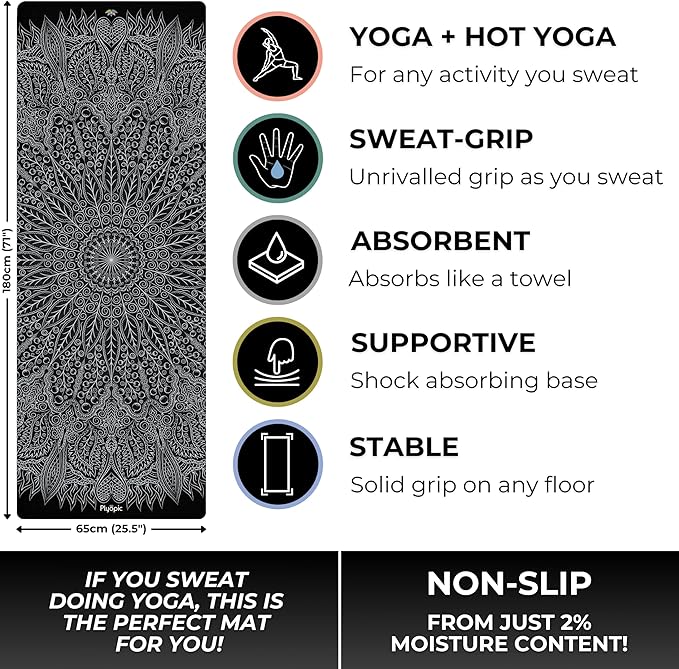 Plyopic. All In One Yoga Mat | Luxury Sweat-Grip Mat/Towel Combo | Ideal for Yoga, Hot Yoga, Bikram, Pilates, Workout & Exercise | Eco-Friendly Natural Rubber