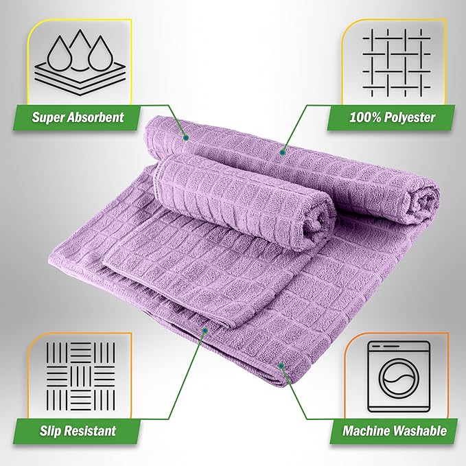 Yoga Mat Towel and Gym Towel Set - 2-Piece Non Slip Set for Hot Yoga, Pilates, and Gym - 72” x 24” Sweat Absorbent and Quick Drying Blanket with Corner Pockets for Mats by Wakeman (Violet)