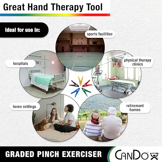 CanDo Graded Pinch Exerciser, Finger Exerciser Hand Therapy Equipment for Recovery, Grip Strength Trainer, Kit with 50 Pinchers